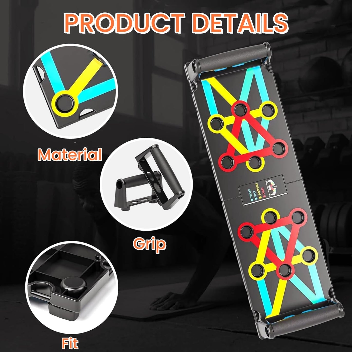 NAYSAYE Push-Up Board, Multi-Functional Pilates Board with 4 Color Zones, ABS Plastic, Black