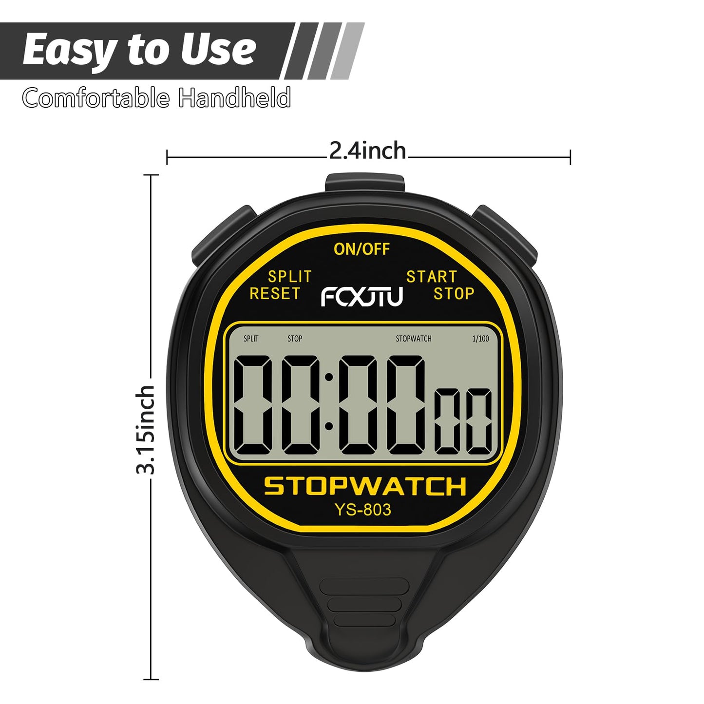 FCXJTU Digital Waterproof Stopwatch, No Bells, No Whistles, Simple Basic Operation, Silent, Clear Display, ON/Off, Large Display for Swimming Running Training Kids Coaches Referees Teachers (Black)