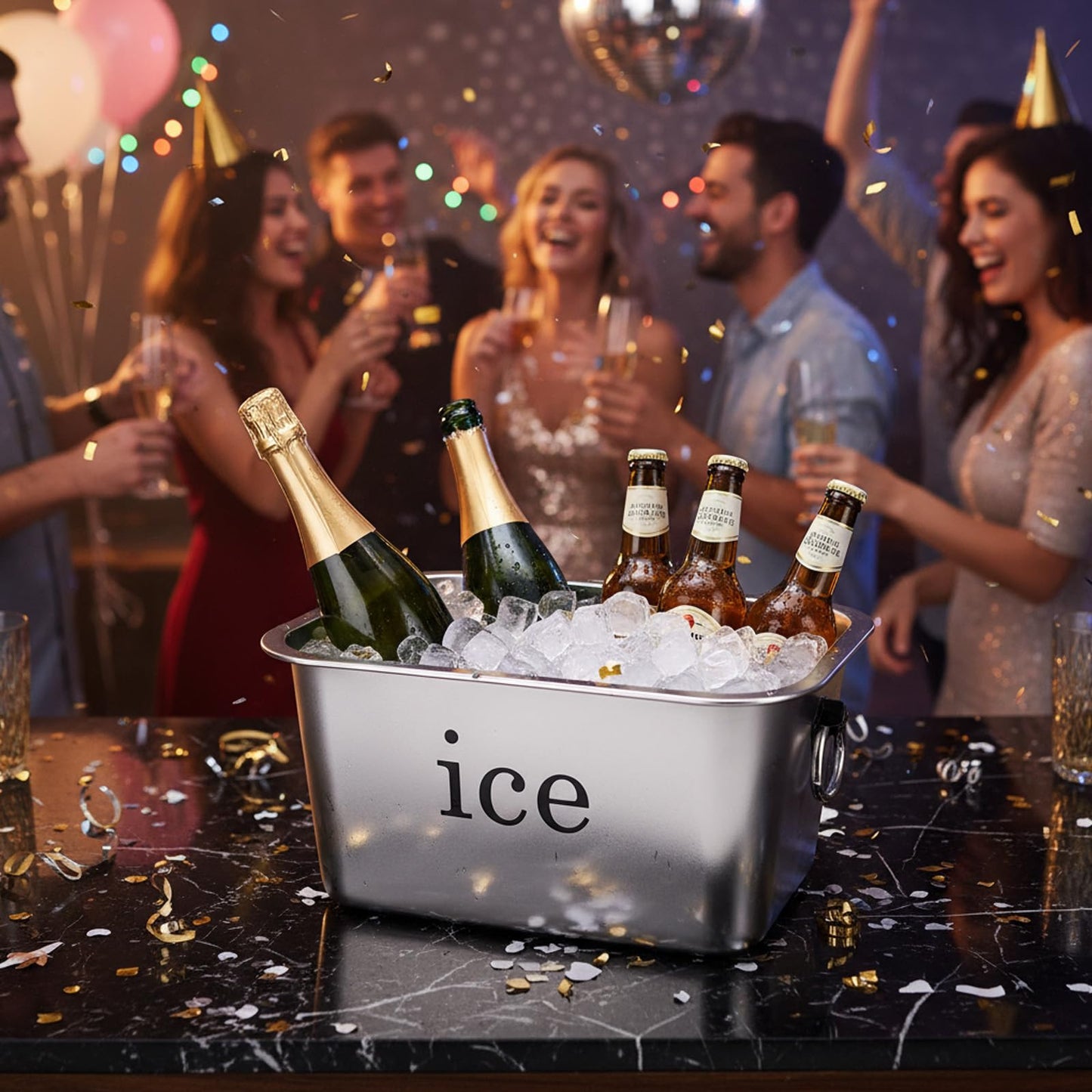12L Ice Bucket for Freezer,Stainless Steel Ice Cube Bin with Handle,Large Capacity Ice Container Champagne Bucket Carry Drink Storage Cooler,Halloween Ice Buckets for Parties