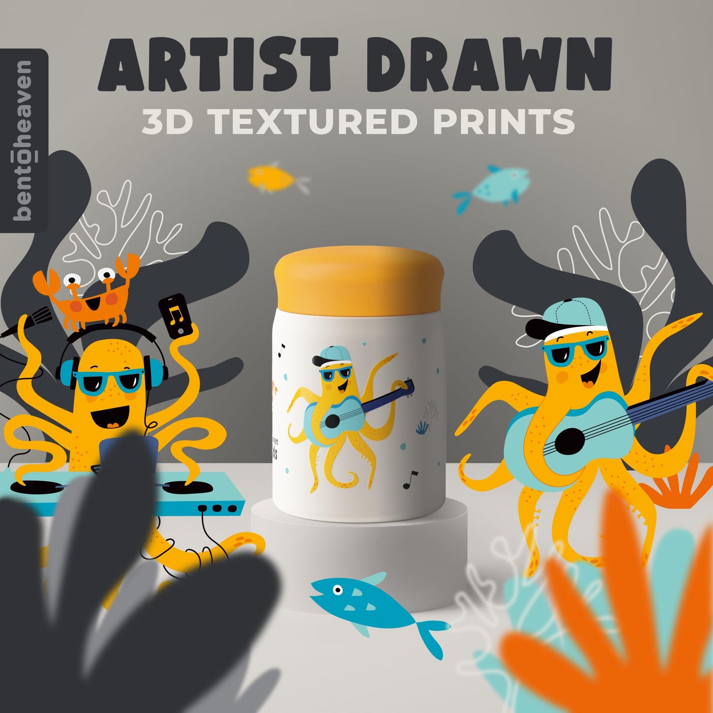 Bentoheaven Kids Food Jar (10oz) - Vacuum Insulated Container - Premium Double Wall Stainless Steel - Easy to Open - Keeps Soup Hot/Cold - Lunch Box Thermos for Kids (Orange Gray)