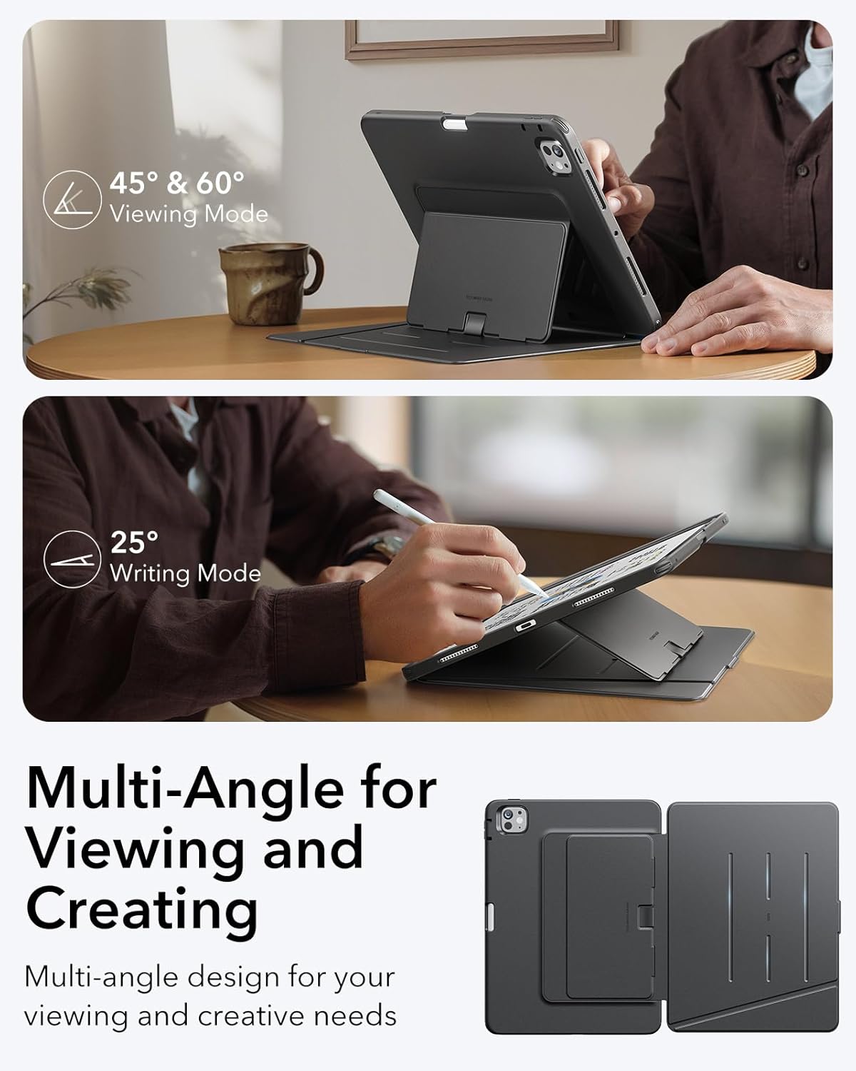 ESR 11 Inch (M5/M4) 2025/2024, for iPad Pro Case Vertical Stand Cover, Multi Stand Angles, Ultra-Stable Case