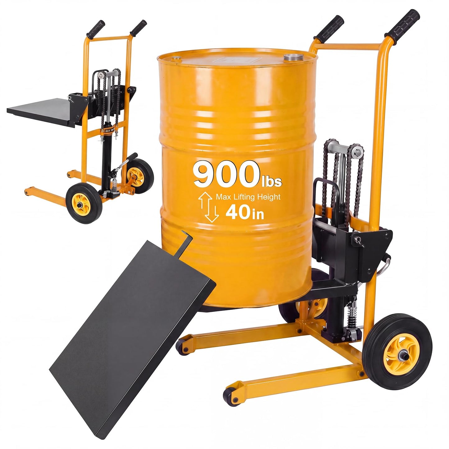 900 lb Hydraulic Material Lift Stacker, Manual Pallet Truck Dolly with Lift Table, 40" Max Lift Height, Steel Fork Platform Cart with Swivel Casters for Warehouse & Industrial Use (Yellow & Black)