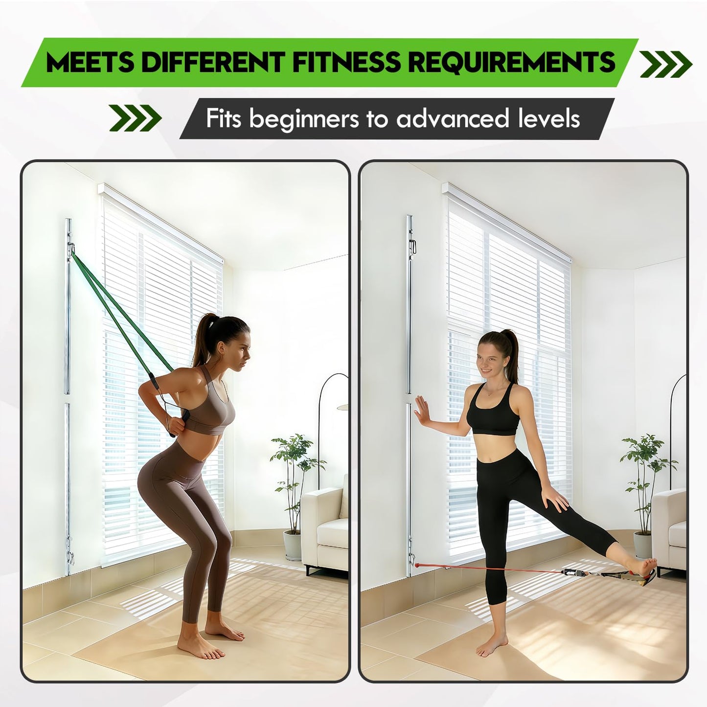 Aluminum Anchor Fitness System for Wall-Mounted - Adjustable with Five Resistance Bands, Resistance Bands Wall Mount for Strength Training, Workout Wall Anchor System, Silver 2 Pack