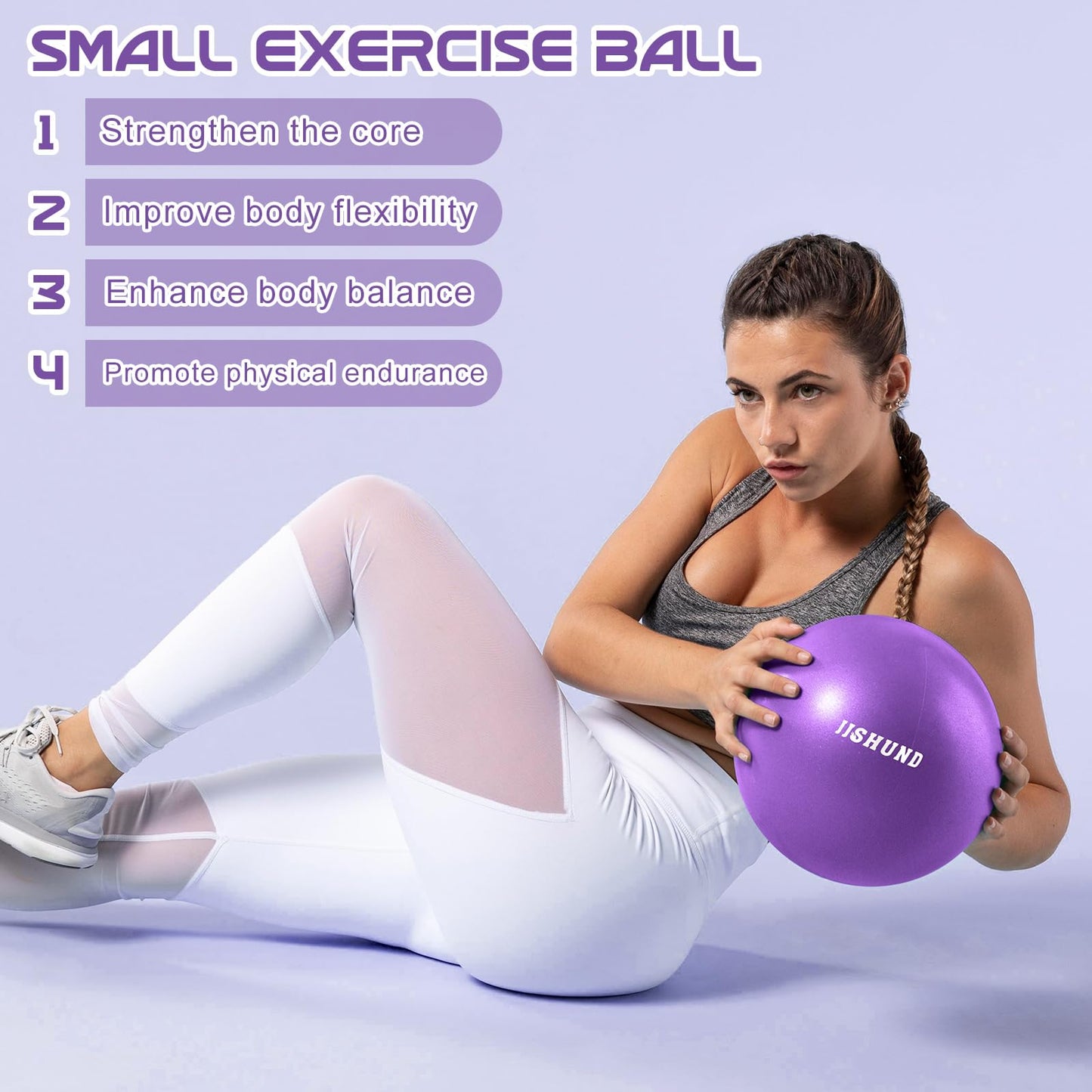 jjshund Pilates Ball, 9,8 Inch Small Exercise Mini Soft Workout Yoga Ball with Exercise Guide, for Home Gym Yoga, Pilates, Core Training, Workout, Balance, Stability