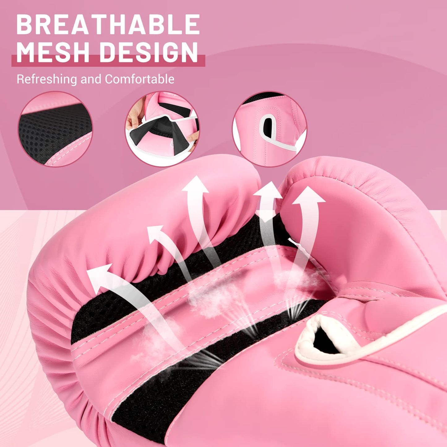 FIVING Pro Style Boxing Gloves for Women, PU Leather, Training Muay Thai,Sparring,Fighting Kickboxing,Adult Heavy Punching Bag Gloves Mitts Focus Pad Workout for Ladies(New Pink, 12oz)