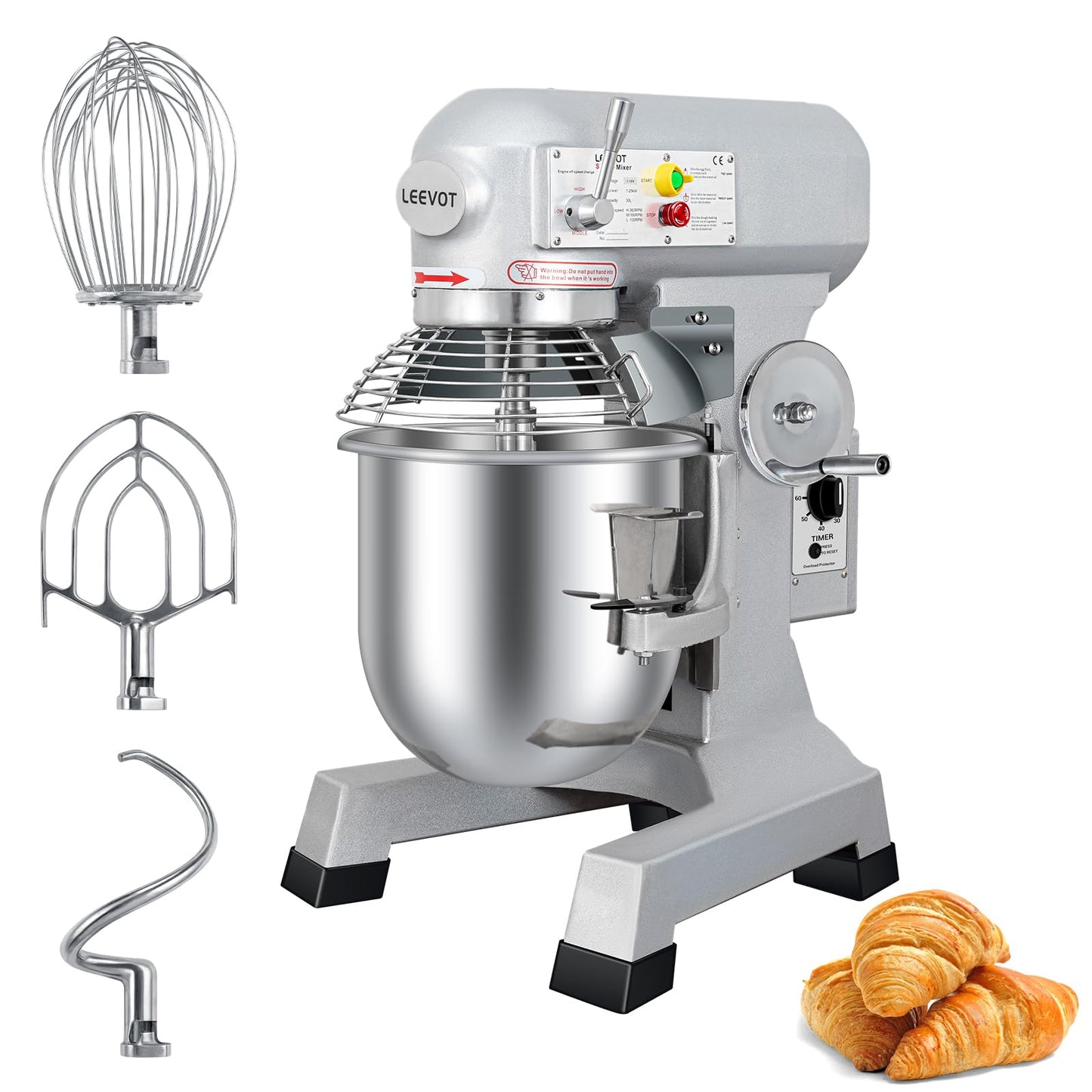 LEEVOT Commercial Mixer 30QT, Heavy Duty Stand Food Mixer, 3-Speed Adjustable Electric Dough Mixer with Stainless Steel Bowl for Home Bakery Pizzeria Restaurant 120V 60HZ