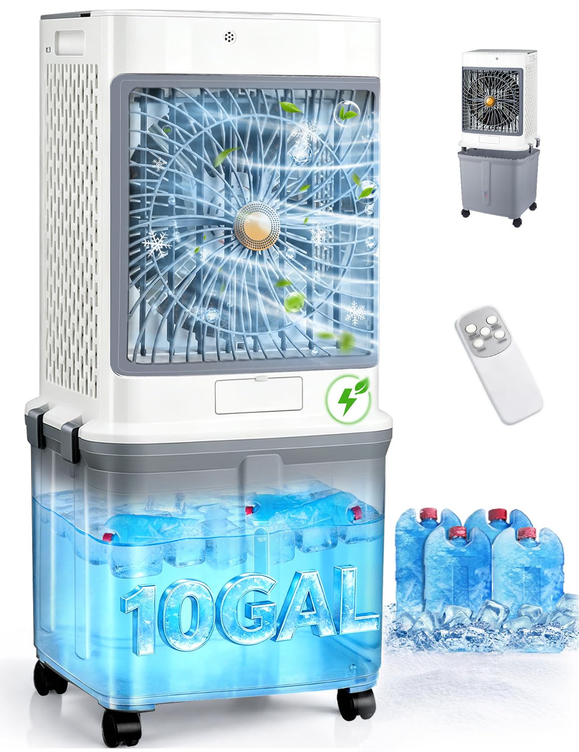 Swamp Cooler,Portable Air Conditioners Evaporative Air Cooler,Windowless Portable AC Unit Cooling Fans That Blow Cold Air With 10 Gallon WaterTank,Ultra Quiet for Room,Restaurant,Indoor,Outdoor,Garden
