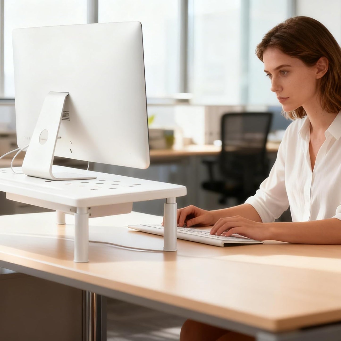 Generic (10.5-14.5cm) 3 Monitor Stand Riser with Drawer - Adjustable Height Gears, Carbon Steel Desk Organizer