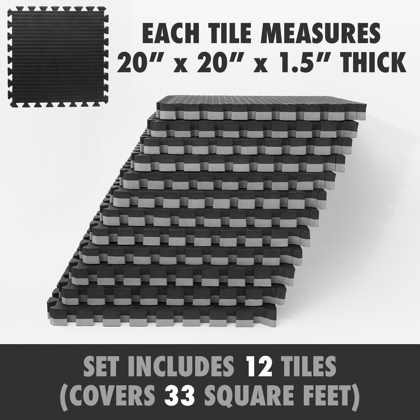 Gold BJJ Home Jiu Jitsu Mats - Extra Thick 1.5" Interlocking Puzzle Mats for Grappling, Wrestling, MMA & Judo Training Room Flooring (Black and Grey, 33 Sq Ft)