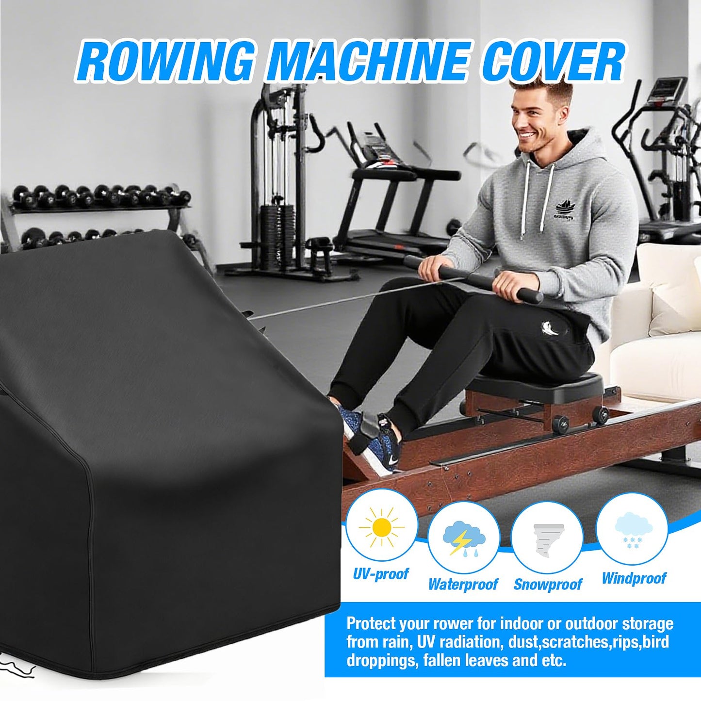 Letsteel Rowing Machine Cover for Foldable Water Rowing Machine - 29.9"L x 20.5"W x 24.8"H, 420D Waterproof Rowing Machines Covers Waterproof Outdoor - Indoor & Outdoor Use (Cover Only)