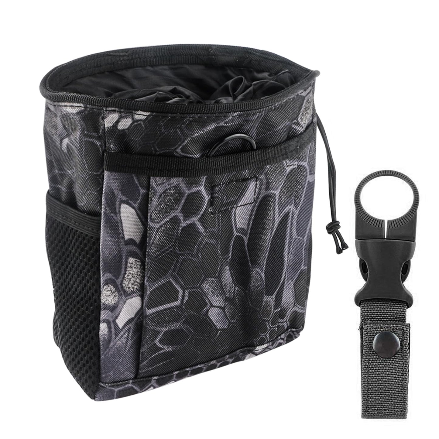 Drawstring Highend Rock Climbing Chalk Bag with a Carabiner Different Pockets for Climbing Bouldering, Gymnastics, Gym Pouch, Cross Fit and Lifting 1pcs (Black Camouflage)
