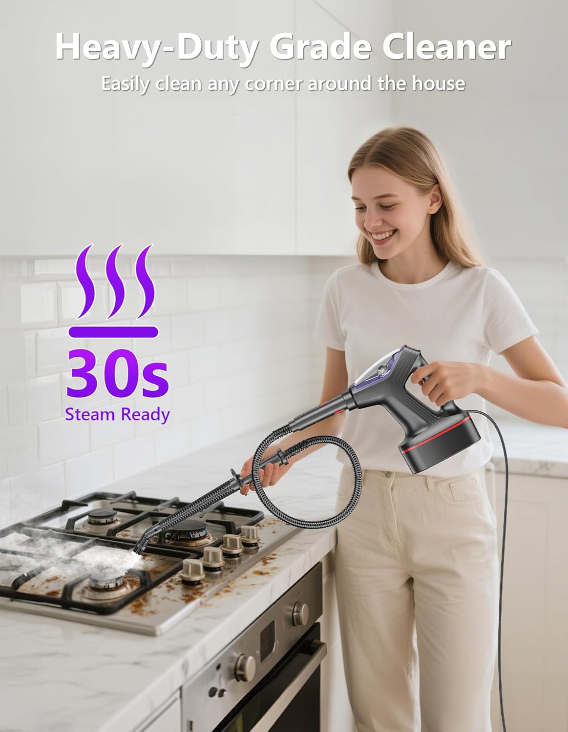 Skiennix Steam Mop - Heavy Duty All-in-One Cleaner with Detachable Handheld Steamer for Hardwood, Tile & More