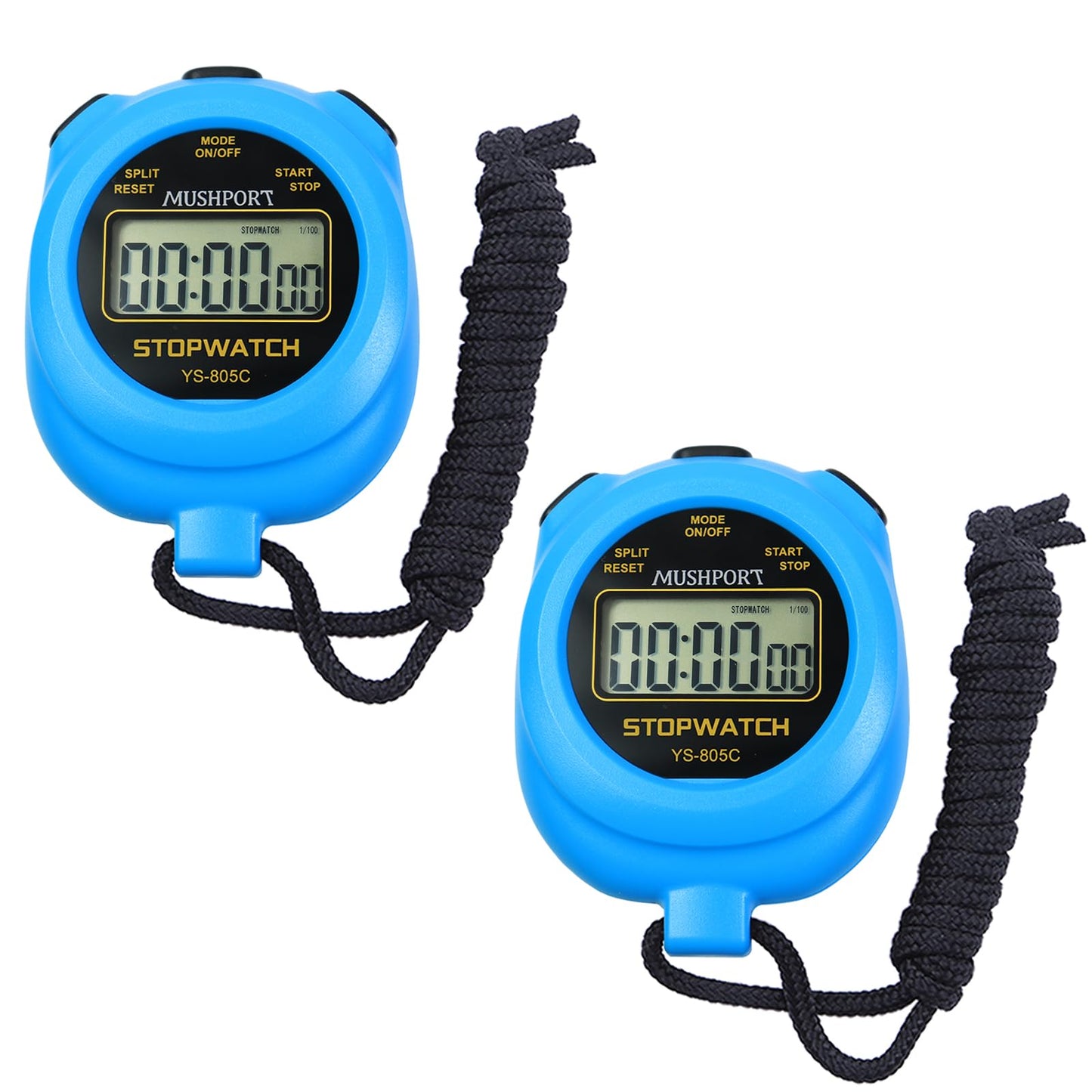MUSHPORT 2 Pack Digital Stopwatch Sport Timer, ON/Off Countdown Large Display Simple Stop Watch for Sports Coaches PE-Teacher Referees, Blue
