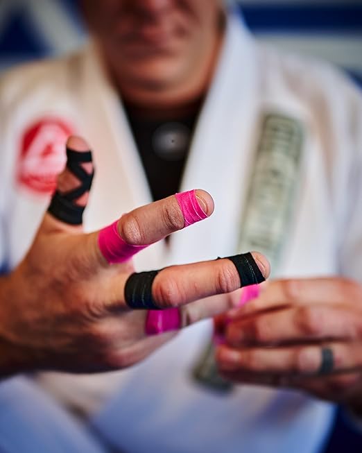 Bighorn Athletics Pro Series Jiu-Jitsu Finger Tape, 8-Rolls with Tin Holder, Enhanced Strength, Residue-Free (0.3-Inch, Pink)
