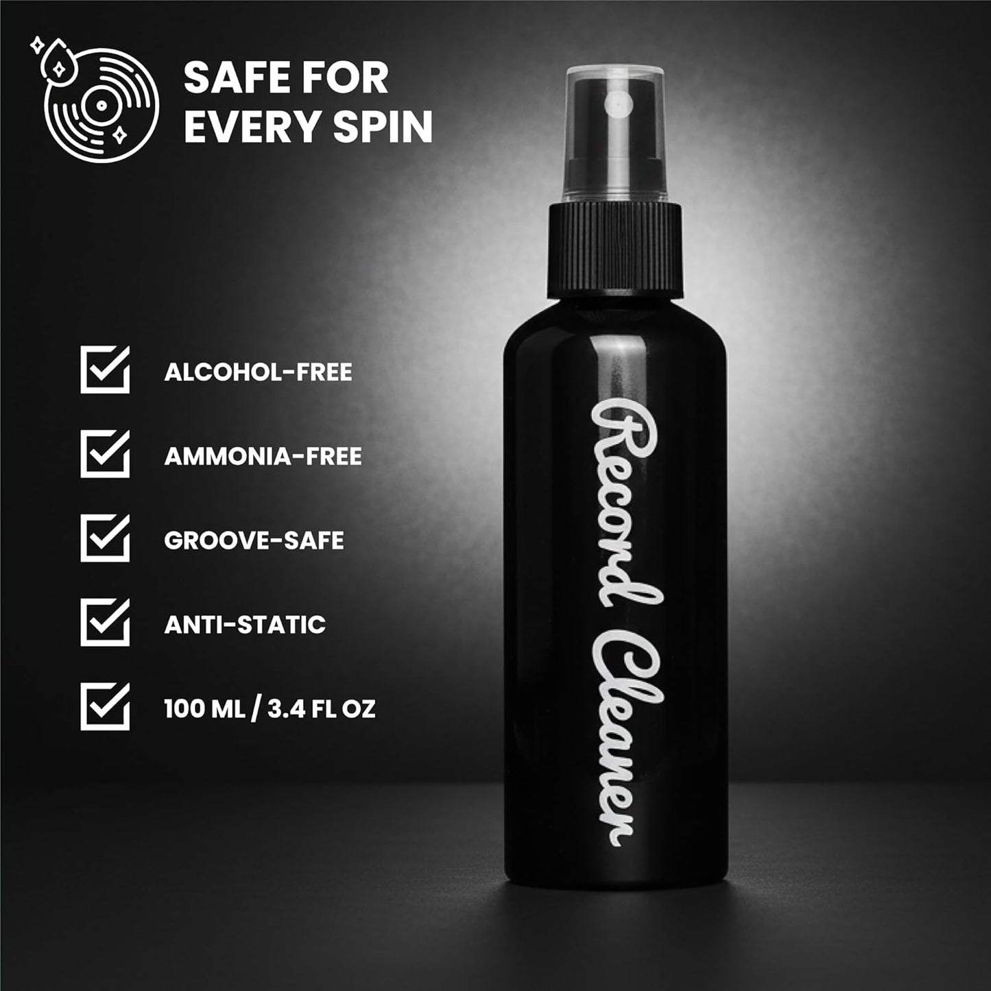 100ml (3.4oz) 4-in-1 Nozzle Big Fudge Record Cleaning Solution for Vinyl Records - - LP Cleaner Fluid Refill Bottle
