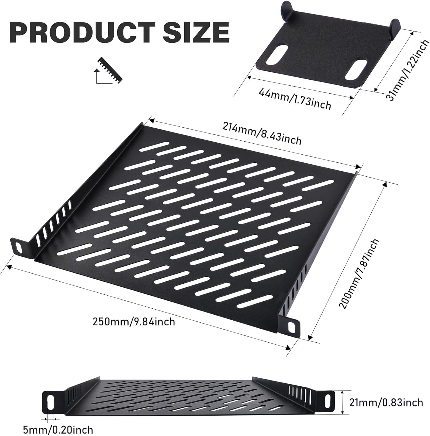 GeeekPi 0.5U 7.87" 10 Inch T1/T0 Server Rack Shelf, Depth Vented Rack Mount Cantilever Tray for Network Equipment Rack
