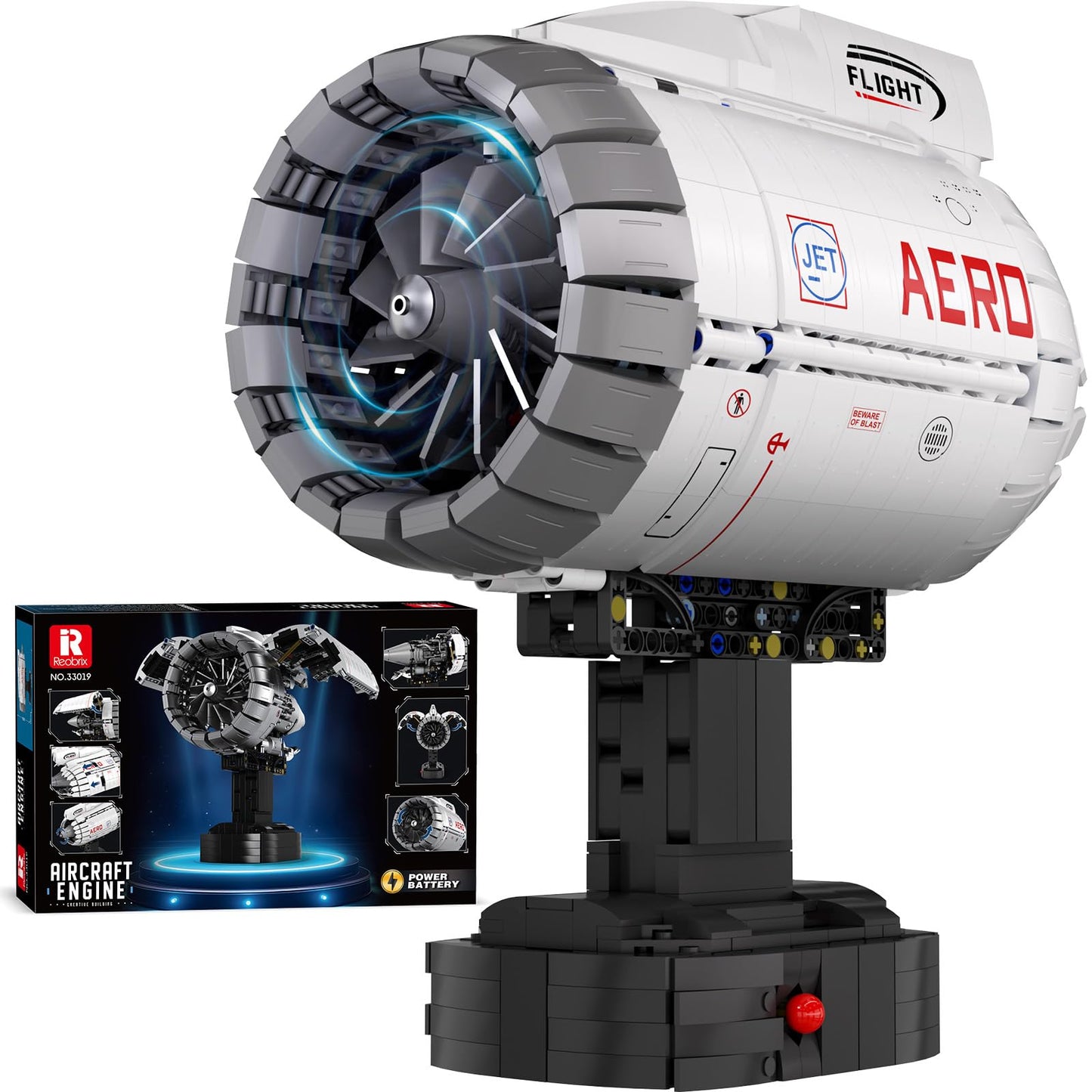 Reobrix Aircraft Turbofan Engine Building Sets, Engine Model Kit that Works, Mechanical Engineering Building Blocks with Motor, 1813 Pcs STEM Airplane Engine Model Building Kits for 14+ (No.33019)