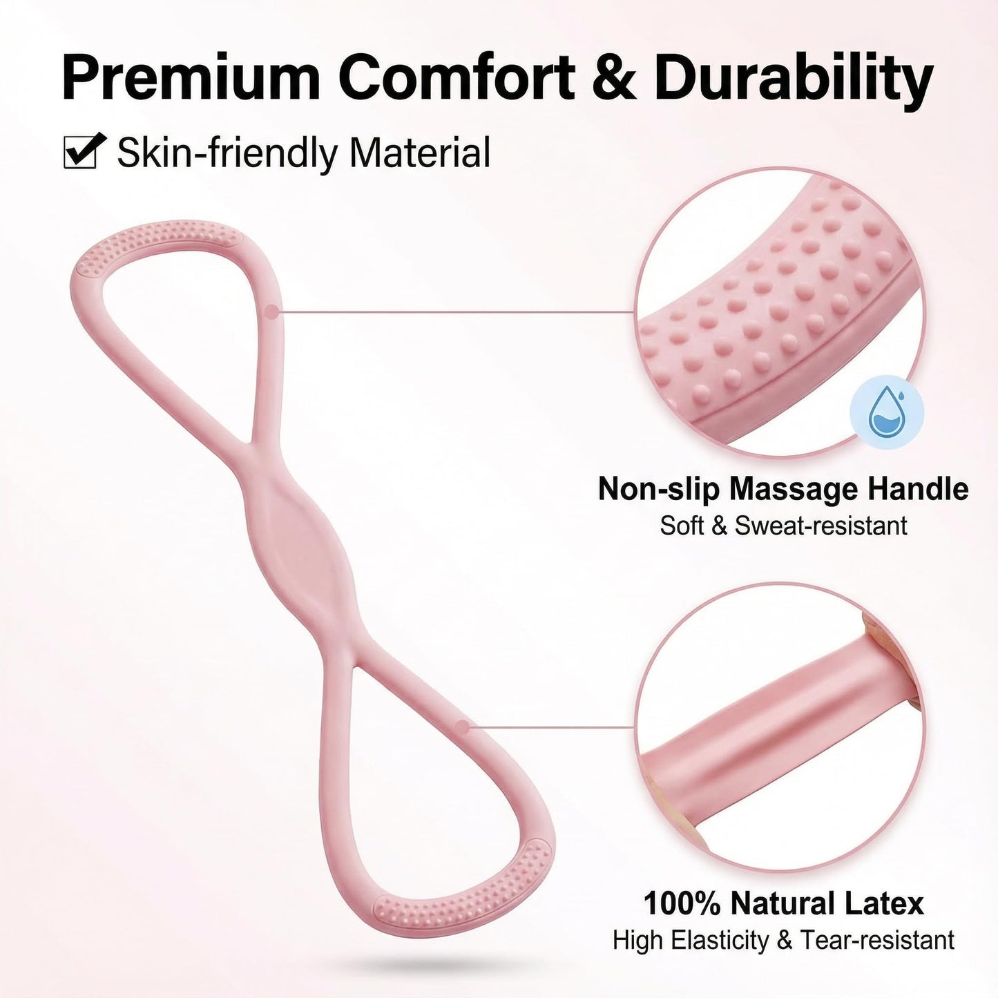 Resistance Bands, Figure 8 Resistance Bands for Women Men, 8 Shaped Resistance Rubber Band for Arms, Back, Shoulder Stretch with Handles, Not Break, Portable, Pink 25LB
