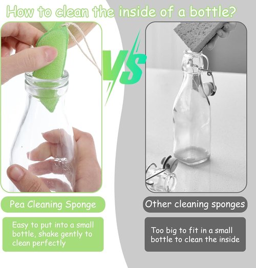 Mabor Magic Beans Bottle Cleaner - 6Pcs Reusable Sponge Brushes for Small Mouth Bottles