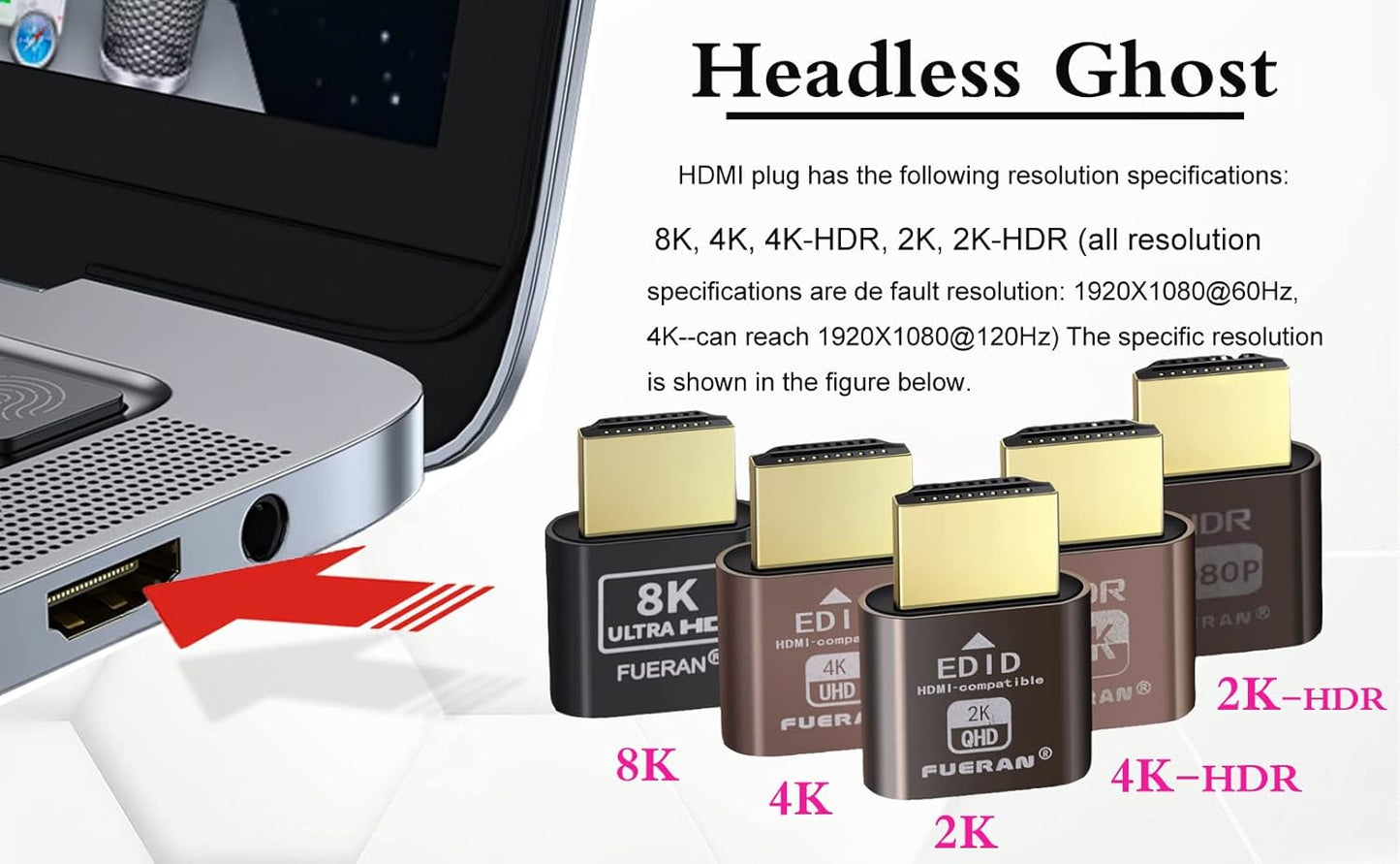 FUERAN Dummy Headless-1920x1080 Generation@60Hz (HDMI2.0-2K-1P) HDMI Plug Headless Ghost Display Emulator