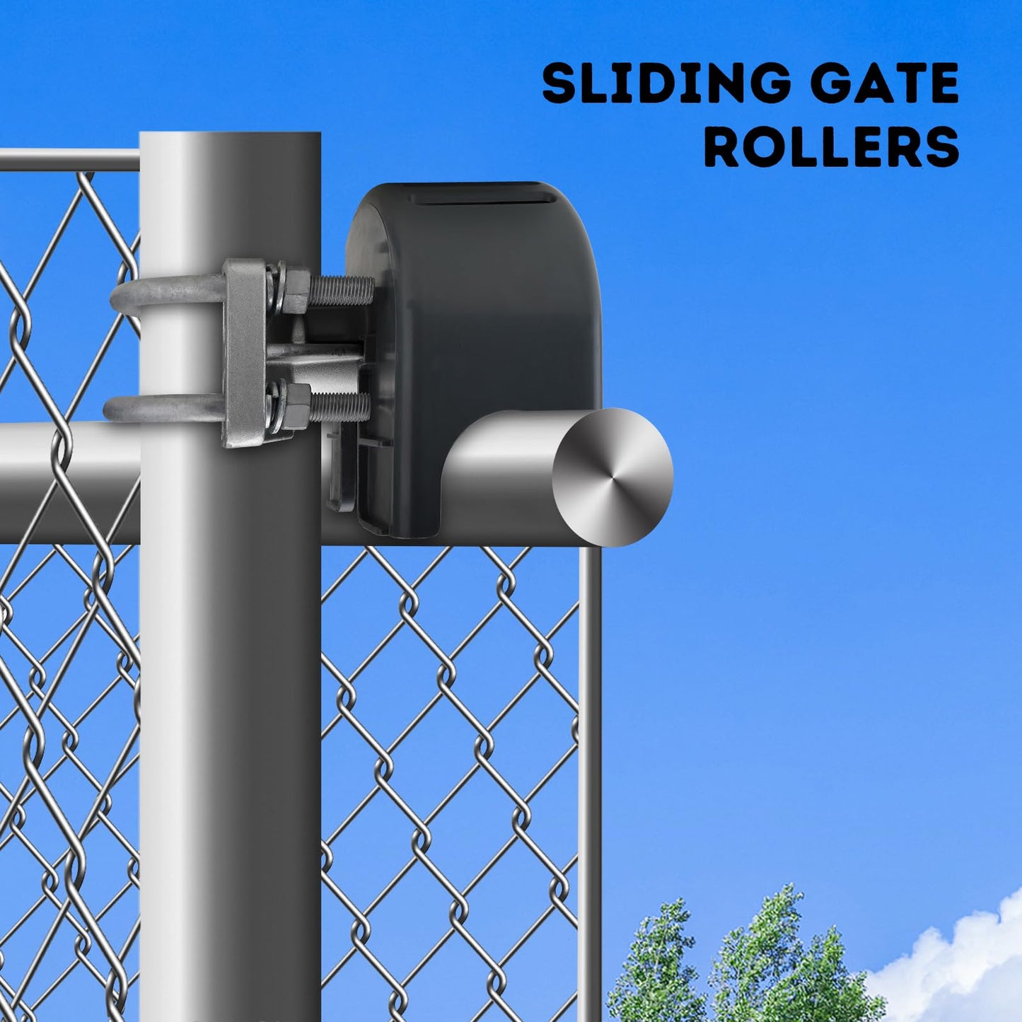 Sliding Gate Rollers, Nylon Cantilever Slide Gate with Covers, Rolling Cantilever, 4" Round Post, 2-3/8" or 2-1/2" for Chain Link Fence Gate Frame, Slide Gate Roller Hardware - Pack of 4