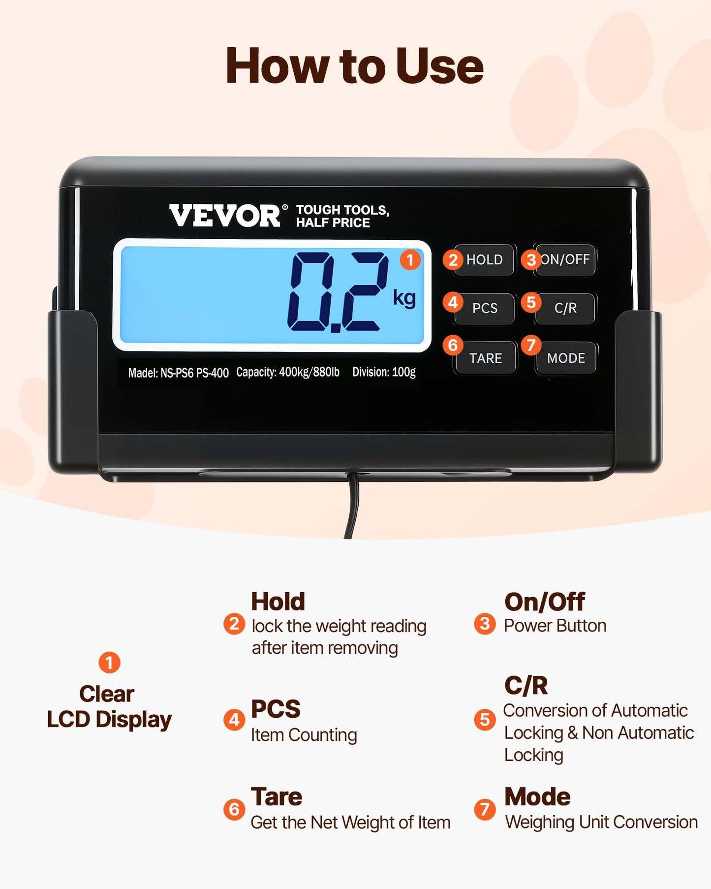 VEVOR 880Lbs x 0.2Lbs Livestock Scale Shipping Scales Large Platform 40.6x20.9Inch Stainless Steel Vet Scale Industrial Floor Scale Large Animal Dog Pig Scale Goat Weight Scale Pet Digital Scale