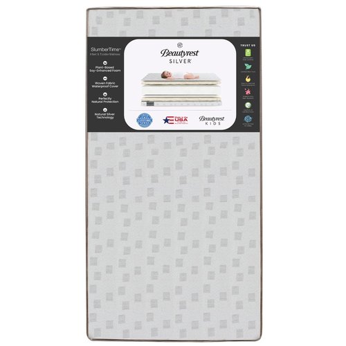 Beautyrest Silver Slumbertime 2-Stage Crib and Toddler Mattress - GREENGUARD Gold Certified - CertiPUR-US - Moisture Wicking - Made in USA