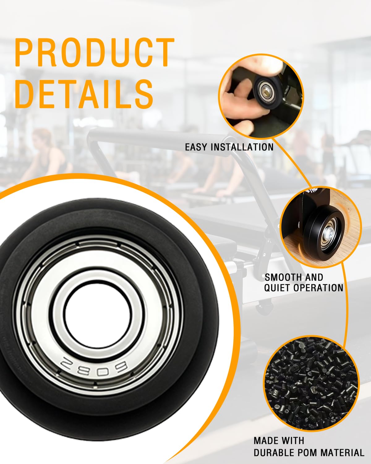 Aero Pilates Reformer Replacement Roller Set 4pcs. High-Performance Round Design, Smooth, Quiet Rollers, Easy to Install, Black