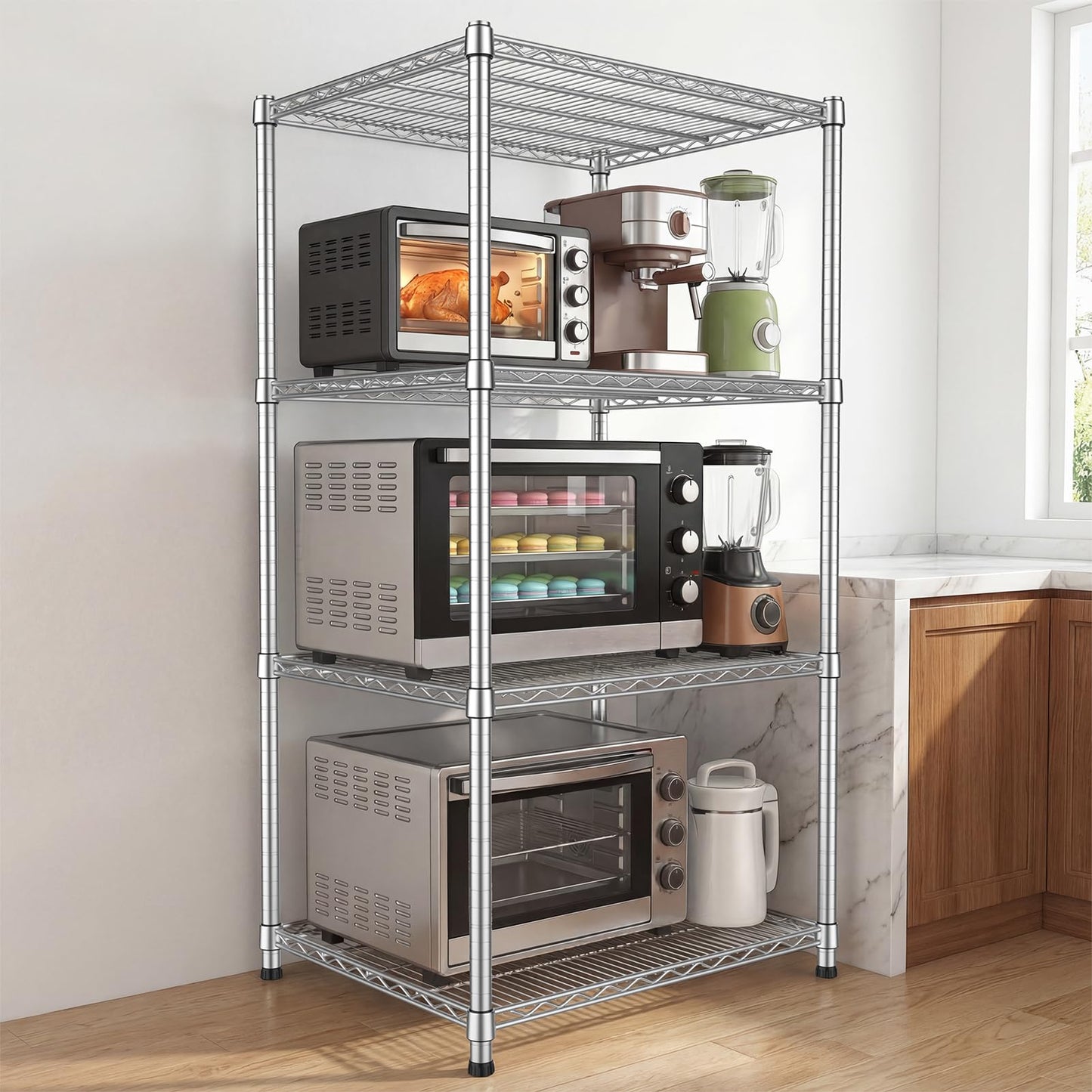 24"Depth Metal Wire Shelving Unit Metal Shelf Adjustable Storage Rack Kitchen Storage shelves 4 Tier Commercial Heavy-Duty 2200 LBS Sturdy Standing Steel for Home Garage Pantry 24"Dx 30"Wx59"H