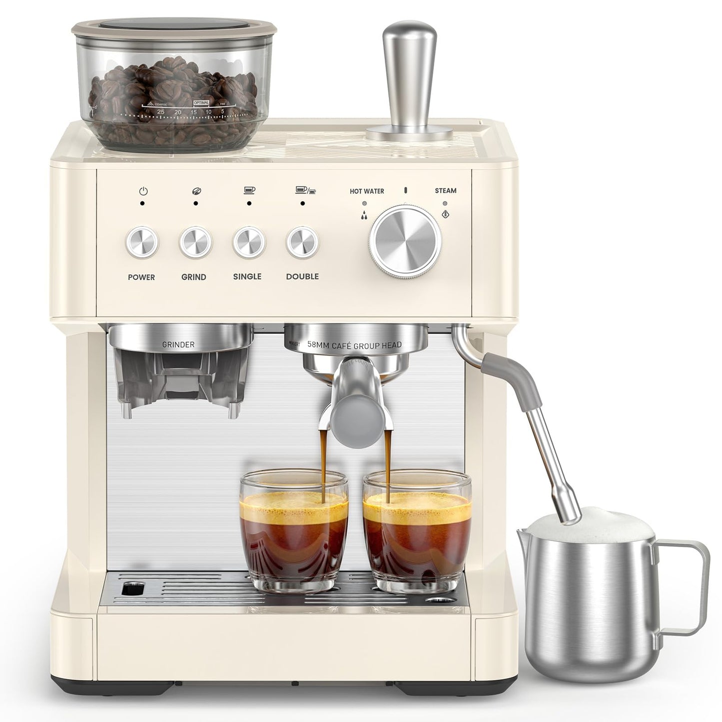 COWSAR 15-Bar Expresso Coffee Machines, Commercial Espresso Machine with Grinder, Milk Frother/Steam Wand & Tamping Tools for Cappuccino & Latte - White