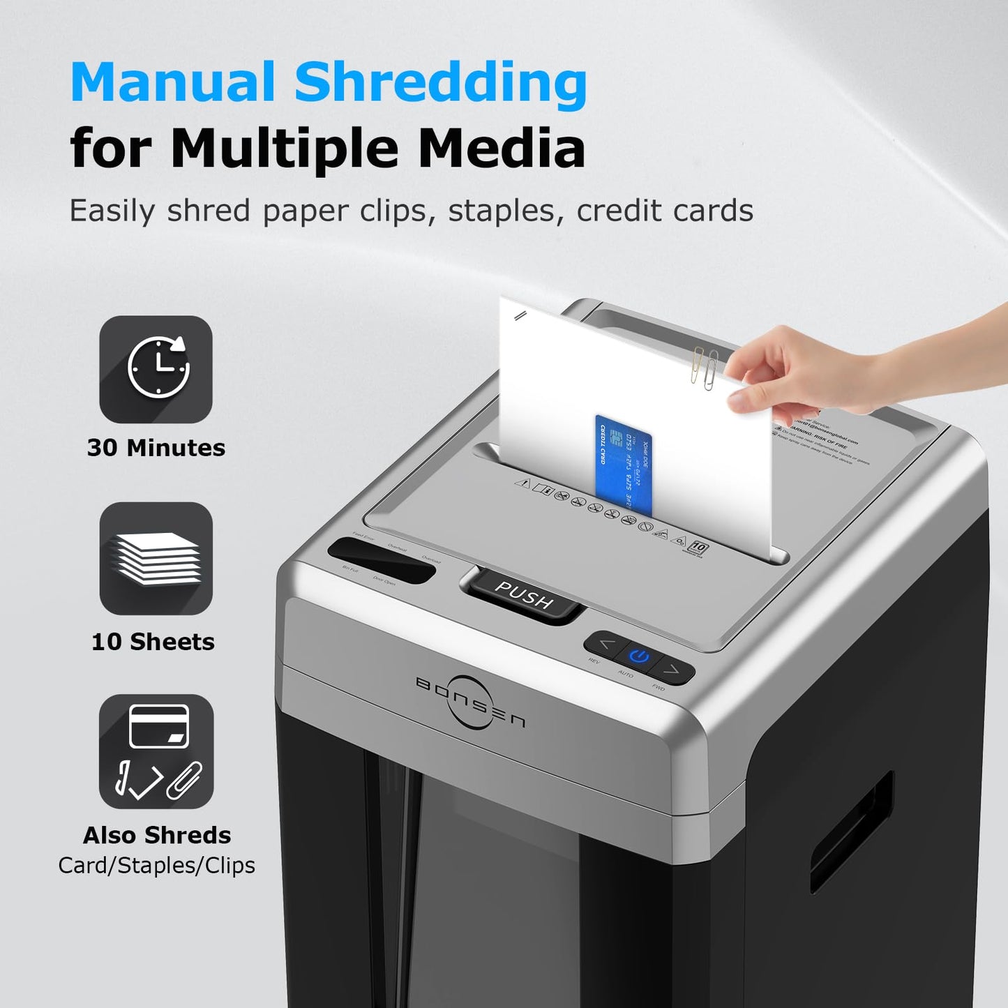 BONSEN 300-Sheet Auto Feed Paper Shredder, P-5 High Security Heavy Duty Shredders for Office Use, 60 Minutes Non-Stop Micro Cut Shredding, 8.1-Gal Pullout Bin, 58dB Quiet Large Paper Shredder (S9221)