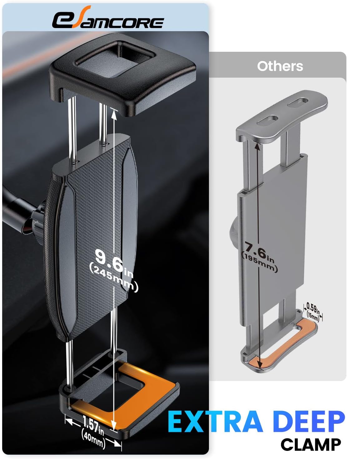eSamcore 1.57" 360 6"-11" Tablet Holder for car, Extra Deep Clamp for iPad for Car Dashboard Gooseneck iPad Dash Mount