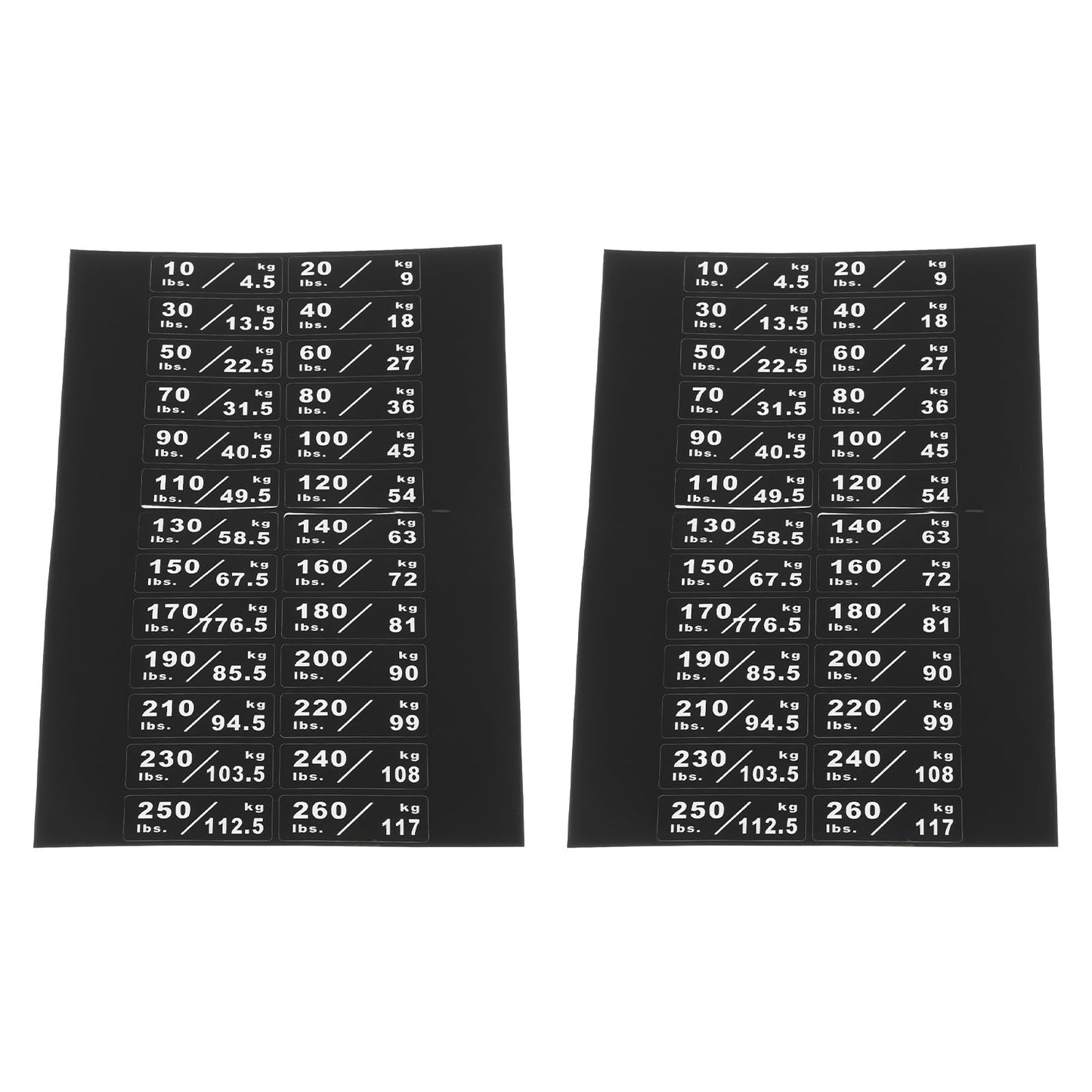 Briny River 2Pcs 10-260lbs/4.5-117kg Weight Stack Labels 4.5x1.4cm Gym Equipment Sticker Suitable for Most Fitness Equipment Weight Plate Size