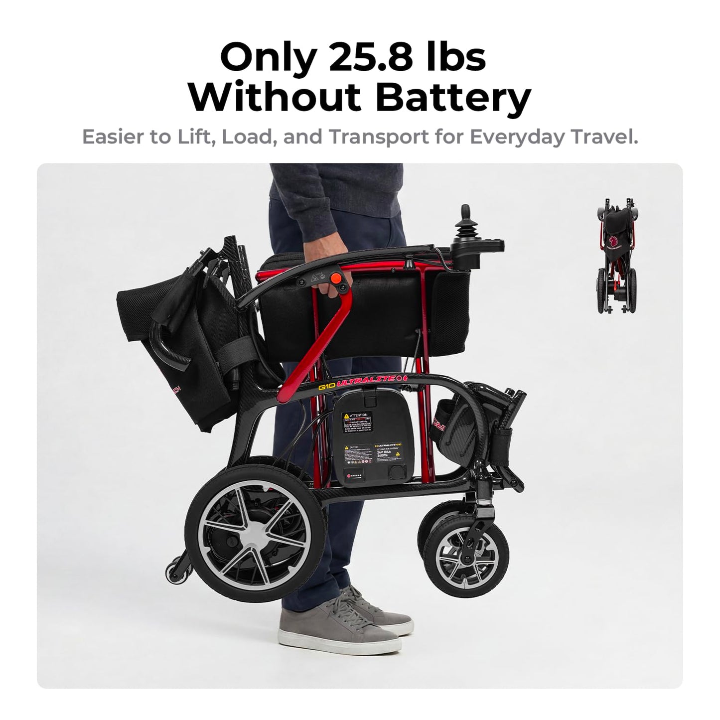 Ultralite G10 Electric Wheelchair Lightweight Foldable 2026 New Model Full Carbon-Fiber Frame Travel-Ready Motorized Wheelchair for Adults 300lb Lightweight Foldable Electric Wheelchair