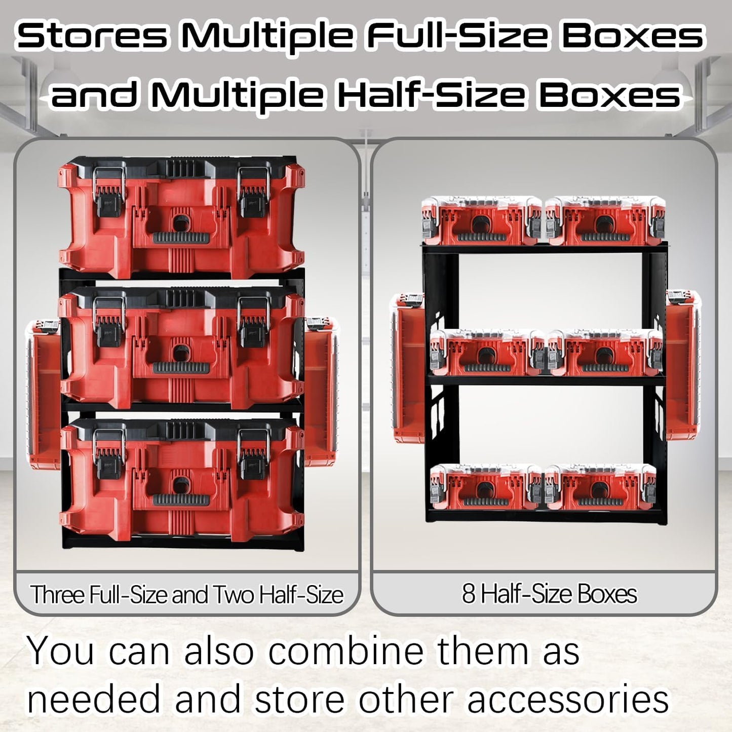EXODIOS Mounting Plate Compatible with Mil.waukee, Adjustable Heavy Metal material Shelf, Holds Up to 8 Boxes for Tool, Storage and Organization System
