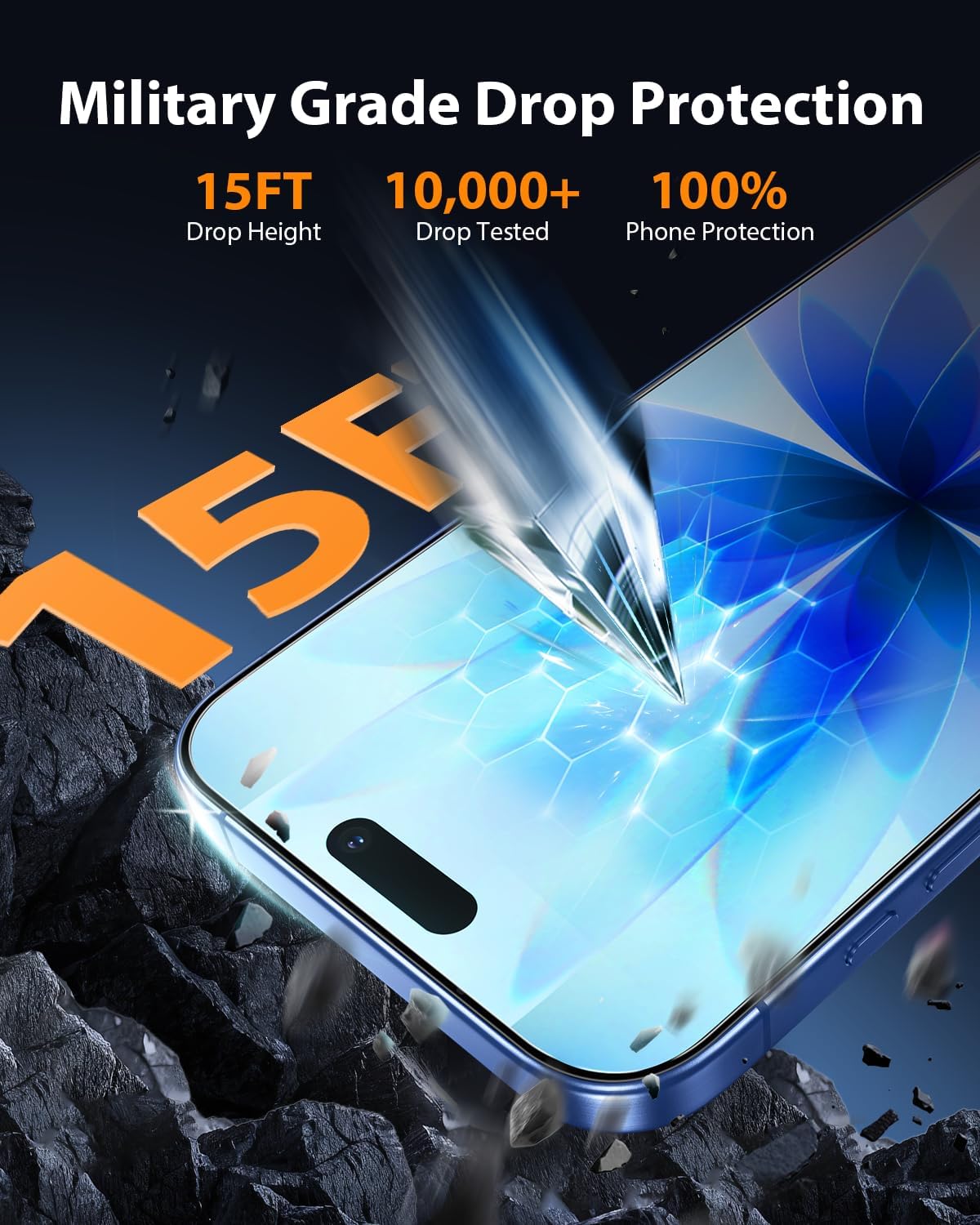 17 3 Pack, [9H+ Mkeke for iPhone Screen Protector Hardness] [Military-Grade Drop Protection] [Sensitive Touch] [Easy