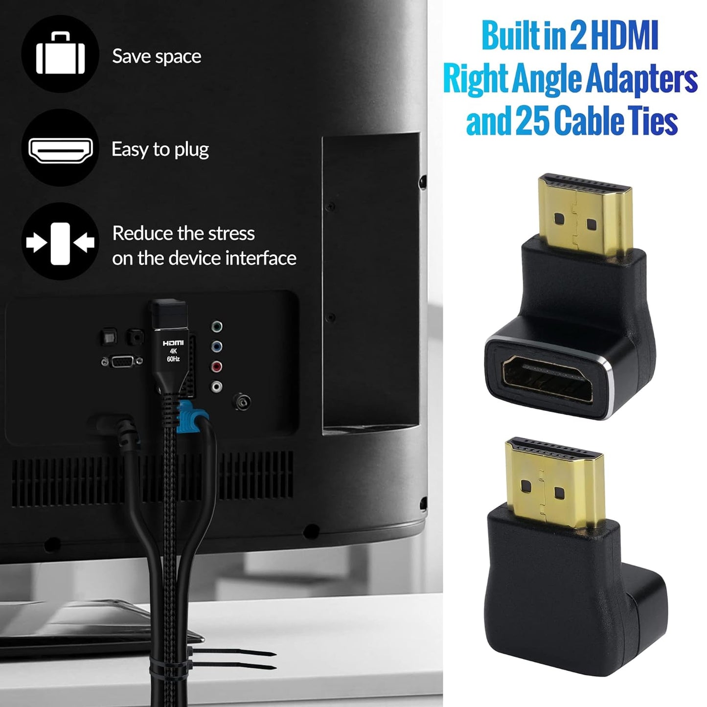 4K 6 (5 Pack), 2.0 4K 60Hz, 2K,1080P, 2.2, PS5, HDMI Cable Feet Ultra HD HDMI Cable, Nylon Braided & Gold-Plated