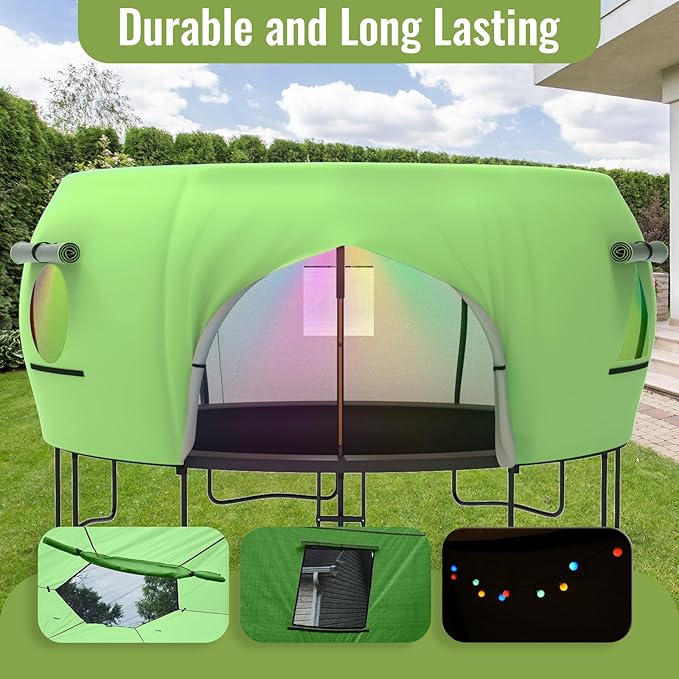 Gardenature 10FT/12FT/14FT Trampoline Tent(Tent Only), Fit Round Trampolines, Shade Cover with LED Light, Outdoor Trampolien Accessories, Anti-Tear
