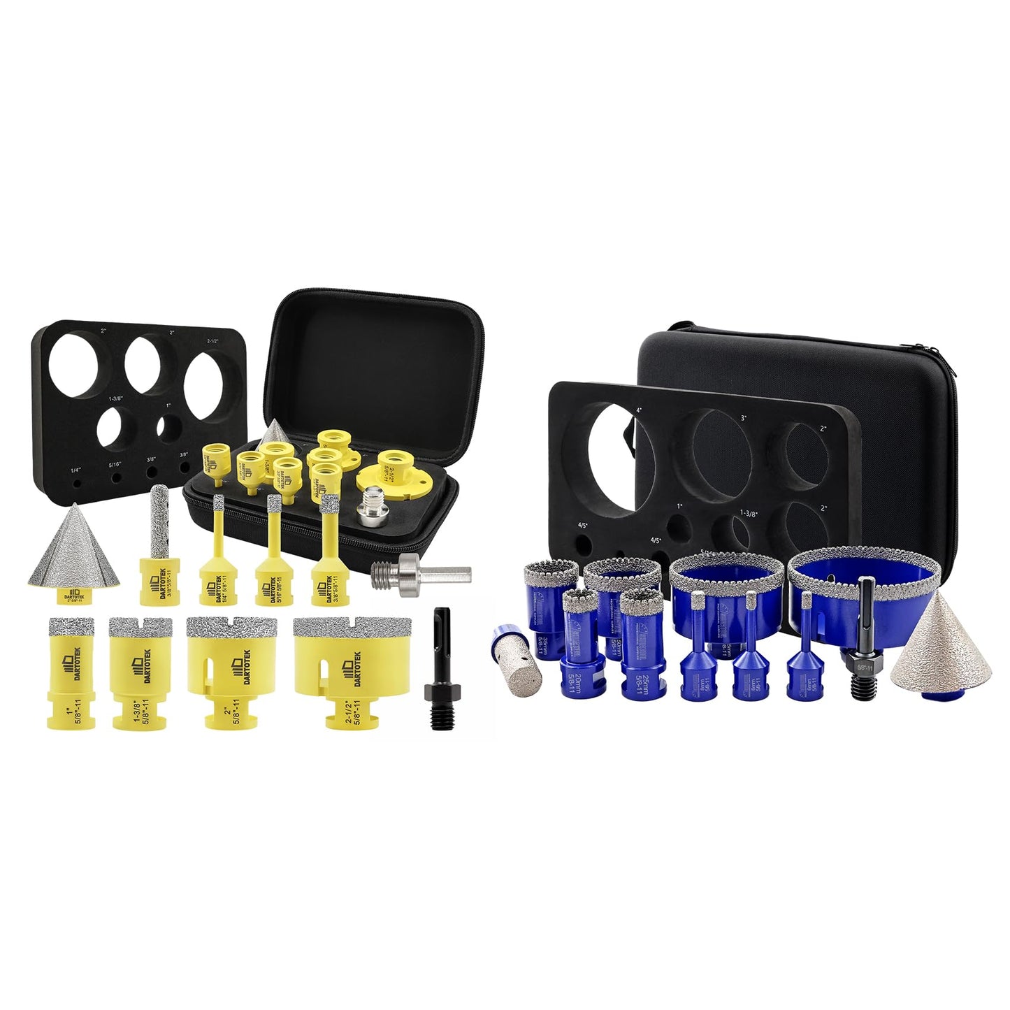 Diamond Core Drill Bits Set 10PCS - DARTOTEK Tile Hole Saw Kit (6/8/10/25/35/50/65mm/10mm/2/HEX for Porcelain, Ceramic Tile, Granite, Marble, Masonry