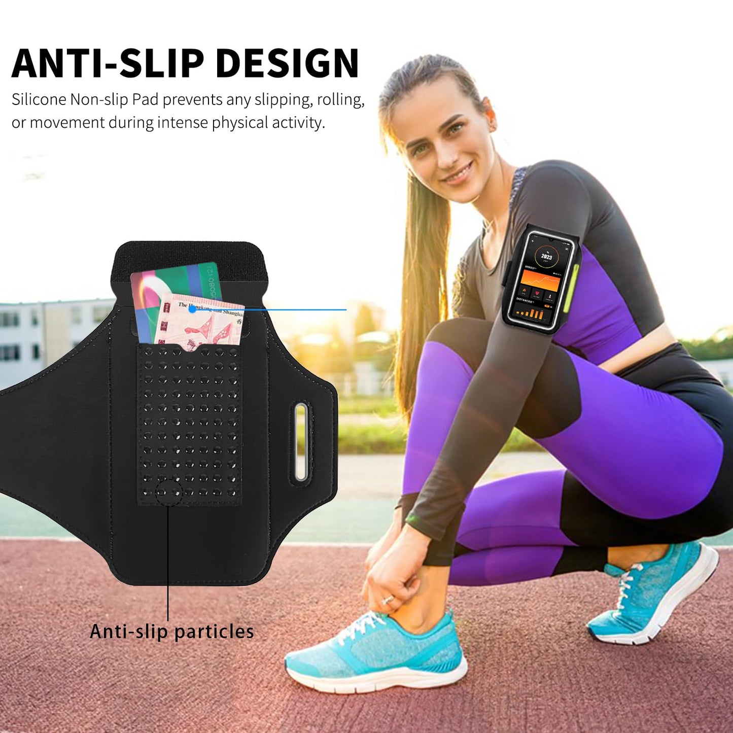 Running Armband with Earphone Bag Cell Phone Armband for iPhone 17 16 15 Pro 14 Plus 13 11 XR, Galaxy S24/S10 Water Resistant Sports Phone Holder Case & Zipper Slot Car Key Holder for 6.7 inch Phone