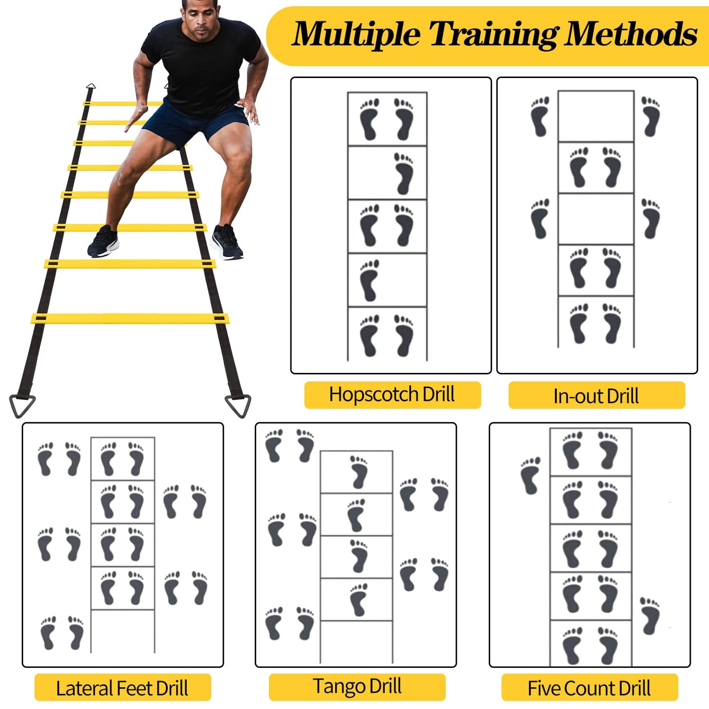 RUBY.Q 12 Rungs Agility Ladder Set, 20ft Speed Training Ladder with Steel Stakes and Carry Bag for Soccer, Speed Fitness Feet Training
