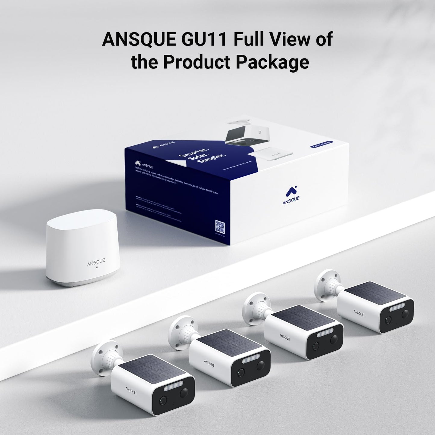 ANSQUE Solar Security Cameras Wireless Outdoor, 4-Cam-Kit, 2K Home Security Camera System, 365-Day Battery Life, No Subscription Fee, Easy to Install, Color Night Vision, Local Storage