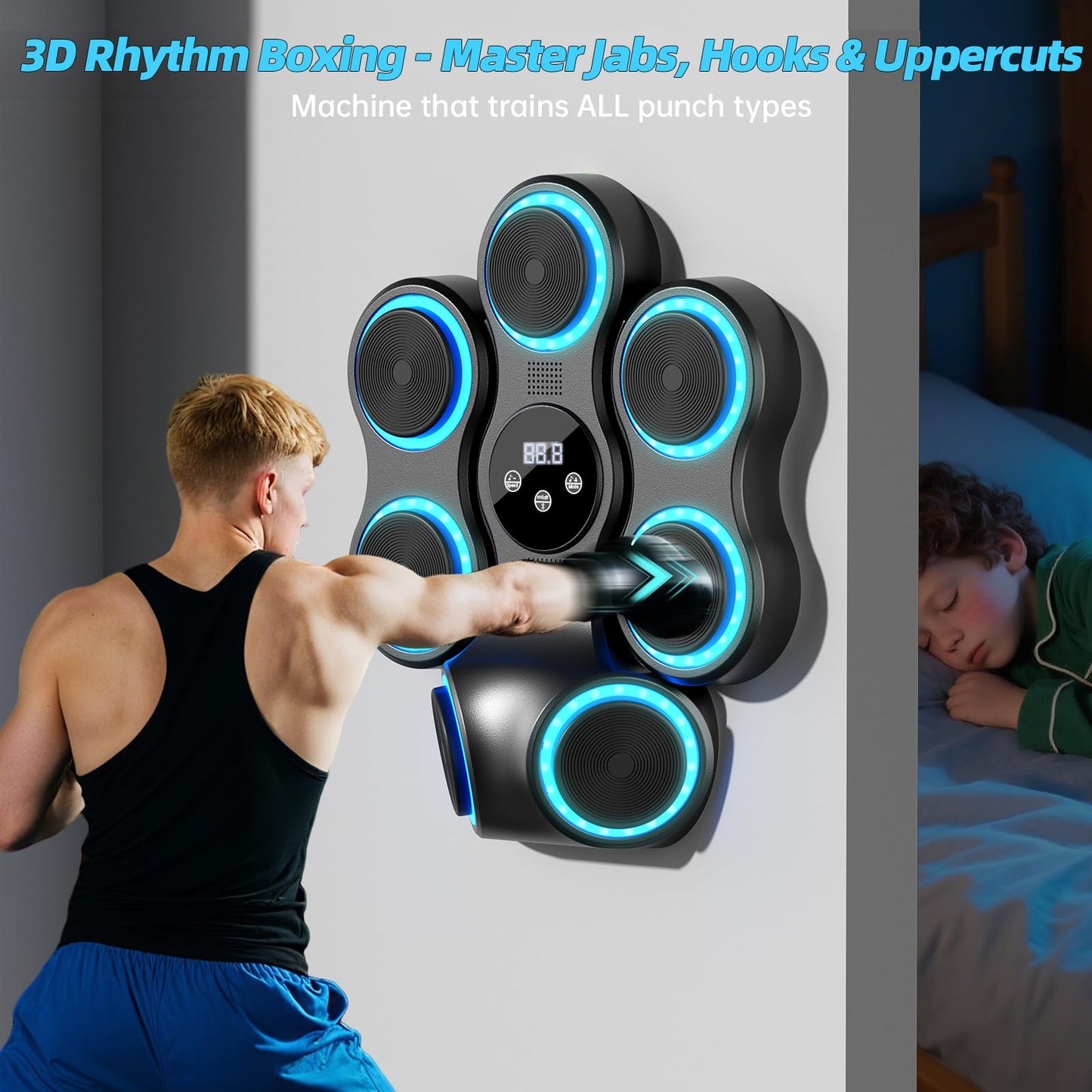 Music Boxing Machine for Adults Kids Interactive Punching Trainer with Boxing Gloves, Large Size Wall Mounted Electronic Boxing Target (Large)