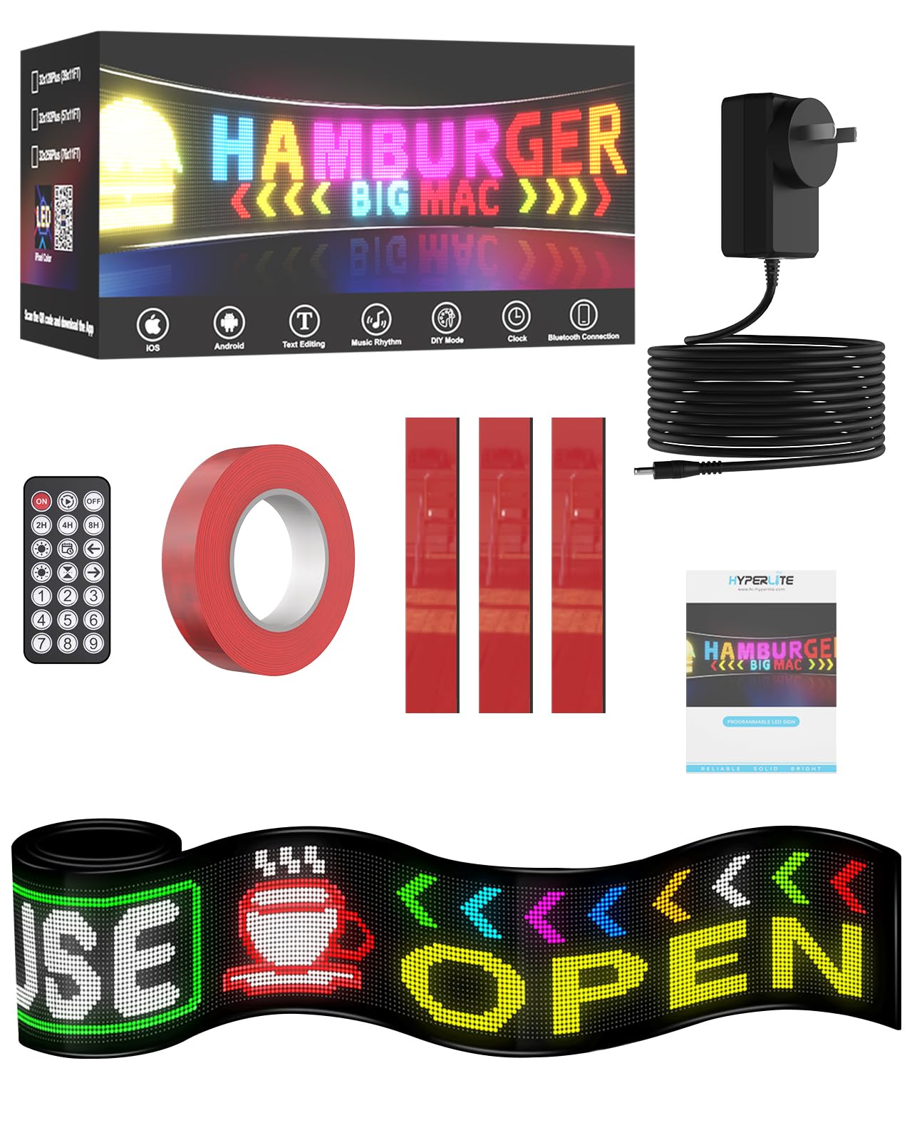 EZYEVY 39" x 11" Programmable LED Sign - Flexible Custom LED Sign for Storefront, Seamless Stick-on Dual-Row Scrolling Digtal Board with Text/Animations, Video Display, App & Remote Control, IP65 Waterproof