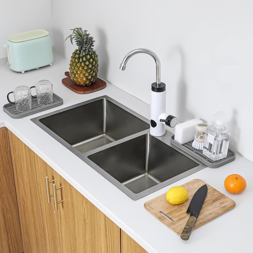 MicoYang Silicone Kitchen Sink Organizer Tray - Eco-Friendly Sponge Holder for Kitchen & Bathroom (Grey, 10"×5.3")