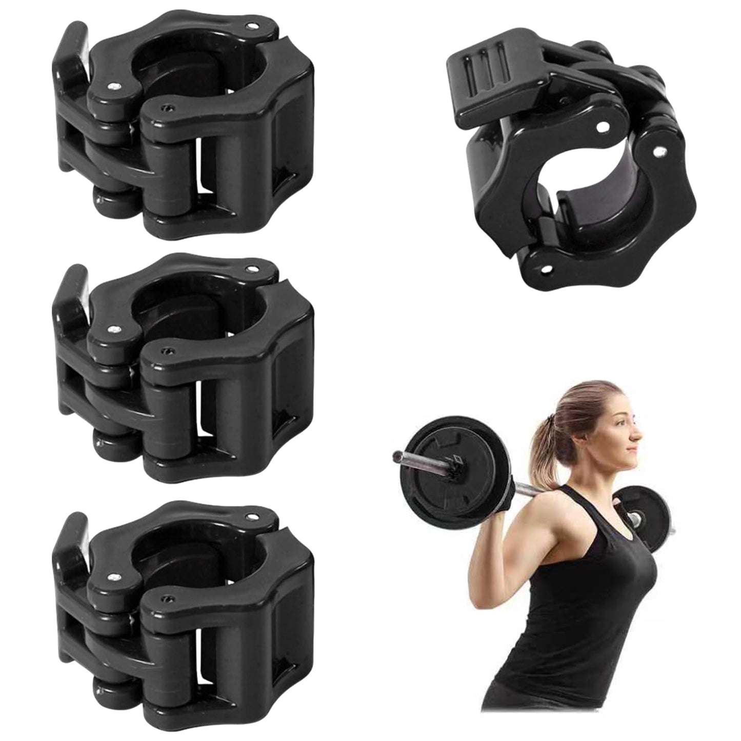 4 Pack Dumbbell Barbell Clamps 30mm, Quick Release Weight Bar Collars, Secure Locking Barbell Clips for Weightlifting, Workout, Strength Training & Fitness Accessories (Black)