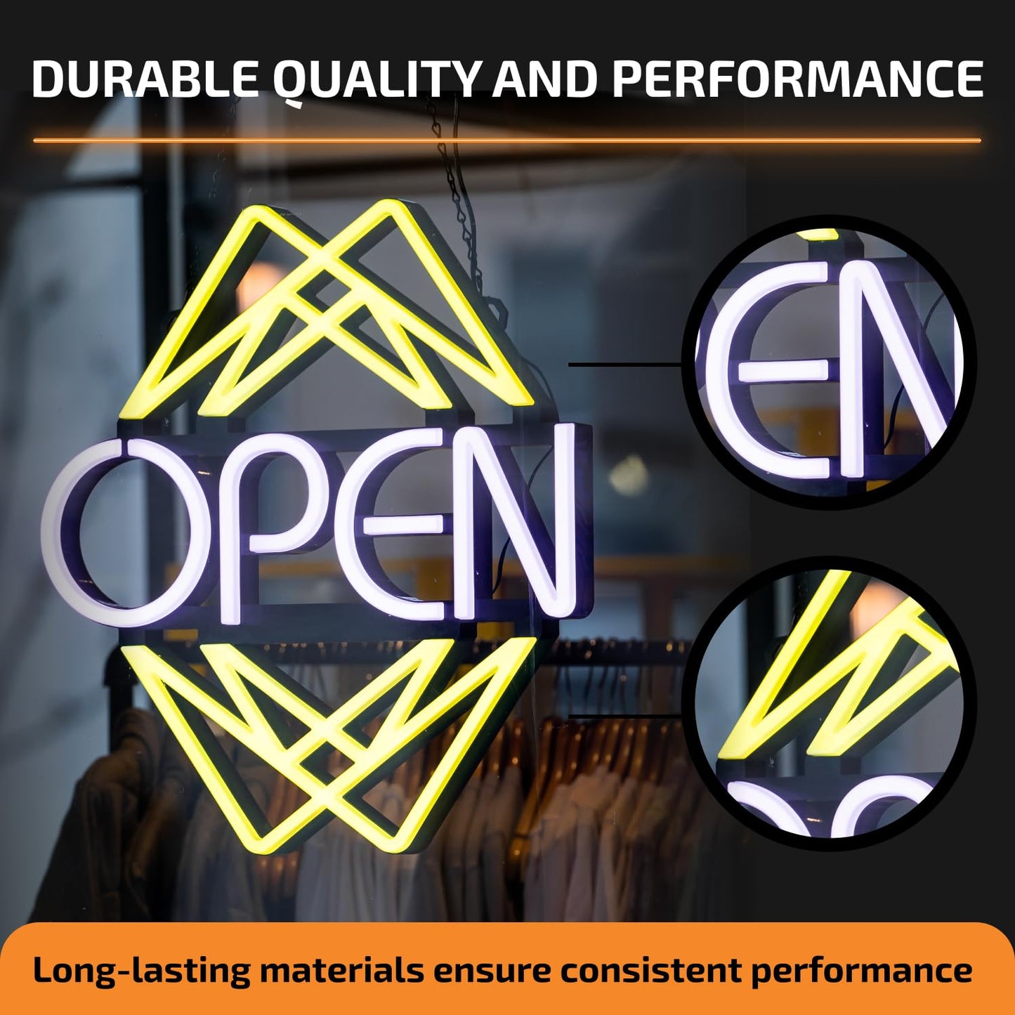 Open Sign for Business with 49 Color Combinations – ULTRA BRIGHT LED Neon Sign Visible Day and Night – Large Window Sign – by Element Lux Signs – 20 x 22in