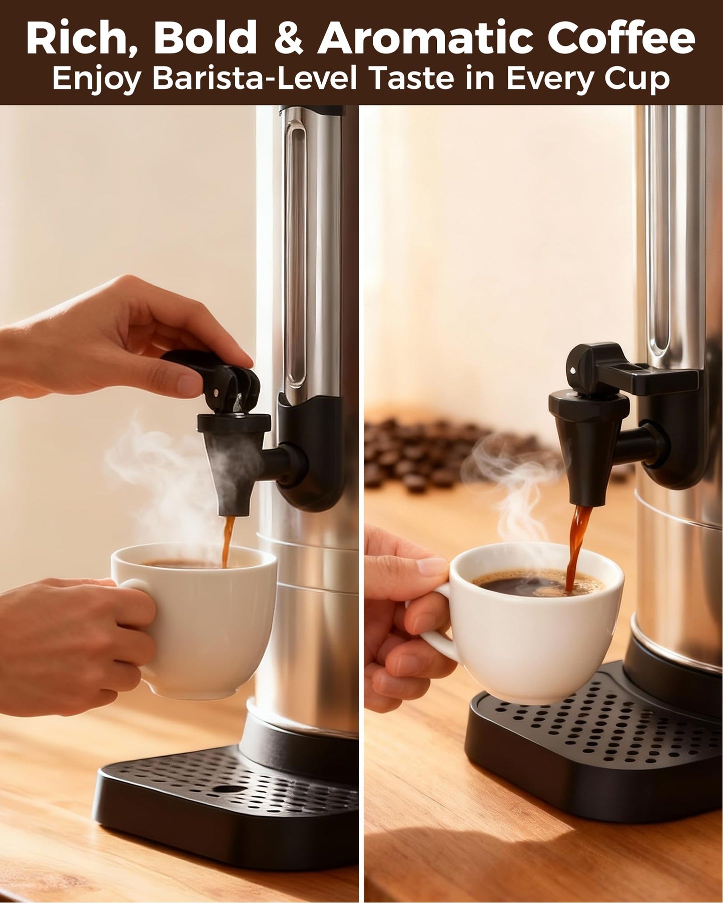 OSTBA 1500W Commercial Coffee Urn 100 Cup / 15L Large Percolator Coffee Pot, 304 Stainless Steel Double-Wall Hot Water Dispenser Electric Coffee Maker Fast Brewing for Catering, Parties & Events