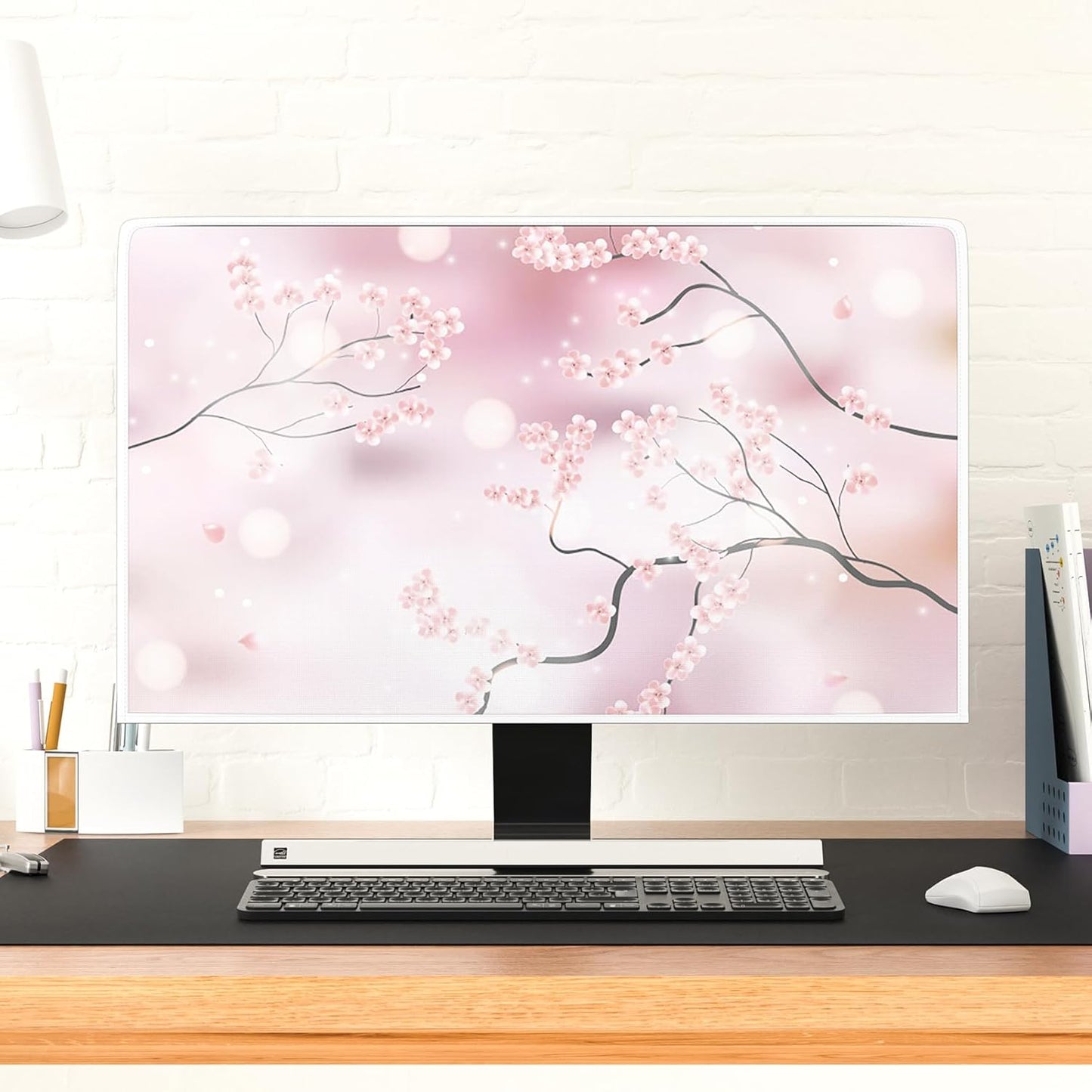 22, 23, 24, 25 Inch Baocicco Cherry Blossom Waterproof Computer Monitor Cover Watercolor Floral Japanese Chinese