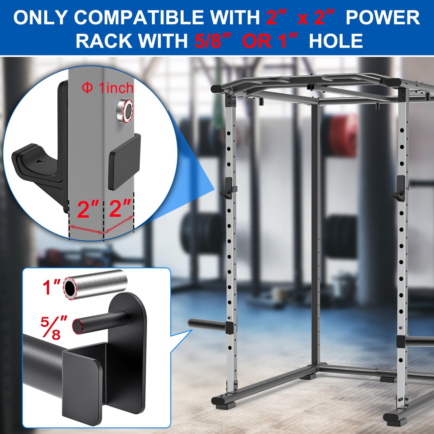 Kipika J-Hooks for Squat/Power Rack, Weight Plate Holder Set for 2" x 2" Power Rack with 5/8" or 1" Hole, Heavy Duty J-Cups Barbell Holder & Weight Storage - Fits Standard 2-inch Weight Plates (B- for 2x2 Rack with 5/8" or 1" Hole + 2" Plates)